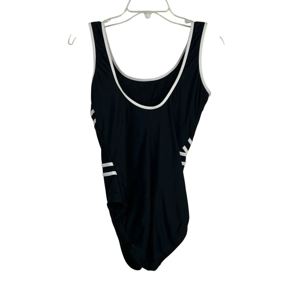 Catalina Women's Black White Striped Front One Piece Swimsuit - Size M 8-10